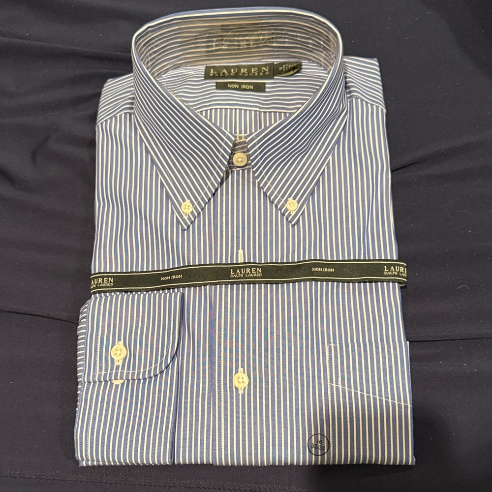 Lauren Ralph Lauren Blue and White Pinstripe Dress Shirt